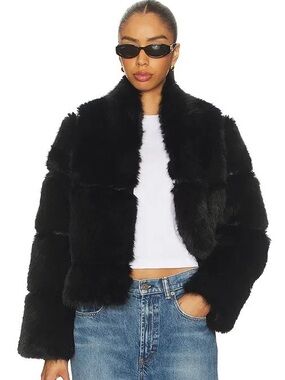 Apparis Sai Black Faux-Fur Short Coat